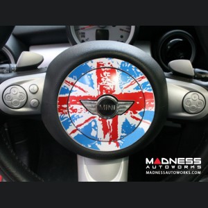 MINI Cooper Steering Wheel Decal - Distressed Union Jack 
