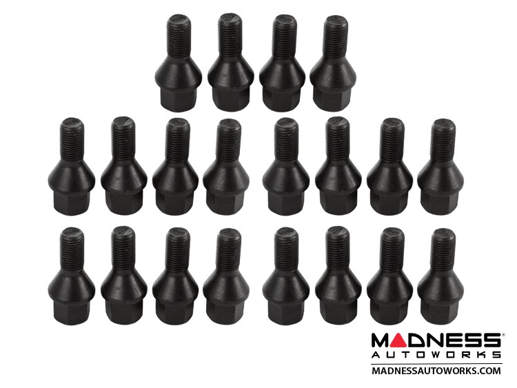 MINI Cooper Lug Bolt Set by Farad - Set of 20 - M14x1.25 - 60° Cone Seat - Black (R60/ R61 Models)