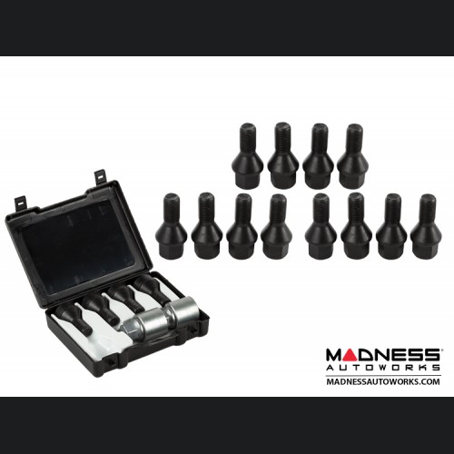 MINI Cooper Lug Bolt and Lock Set by Farad - Set of 16 - M12x1.5 - 60° Cone Seat - Black (R50/ R52/ R53 Models)