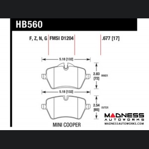MINI Cooper JCW Performance Brake Pad Set by Hawk Performance - HPS - Front (R50 / R52 / R53 Models)