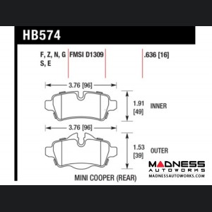 MINI Cooper Performance Brake Pad Set by Hawk Performance - DTC-60 Race - Rear (R55 / R56 / R57 / R58 / R59 Models)