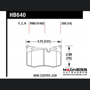 MINI Cooper JCW Performance Brake Pad Set by Hawk Performance - HP+ - Front (R55 / R56 / R57 / R58 / R59 Models)