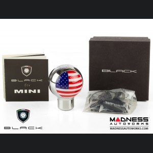 MINI Cooper Gear Shift Knob - Chrome w/ American Flag Design