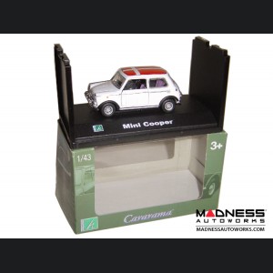 Hongwell Cararama Mini Cooper- 1/43 Scale Diecast Model Car - White W/ Denmark Flag