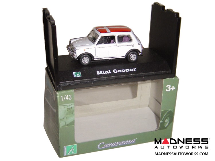 Hongwell Cararama Mini Cooper- 1/43 Scale Diecast Model Car - White W/ Denmark Flag