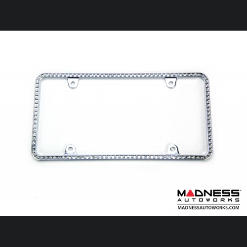 License Plate Frame - Chrome Frame w/ White Crystals