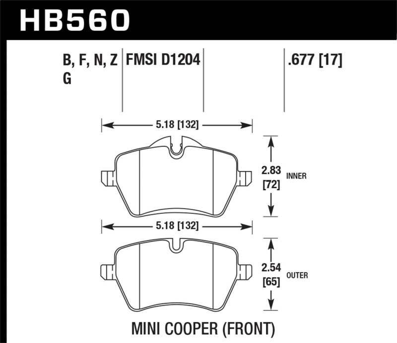 Mini Cooper Brake Pads - Front - Hawk Performance - DTC-60 - `06-`15