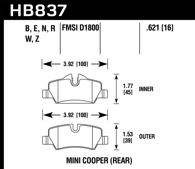 Mini Cooper Brake Pads - Rear - Hawk Performance - HPS 5.0 - `14-`17