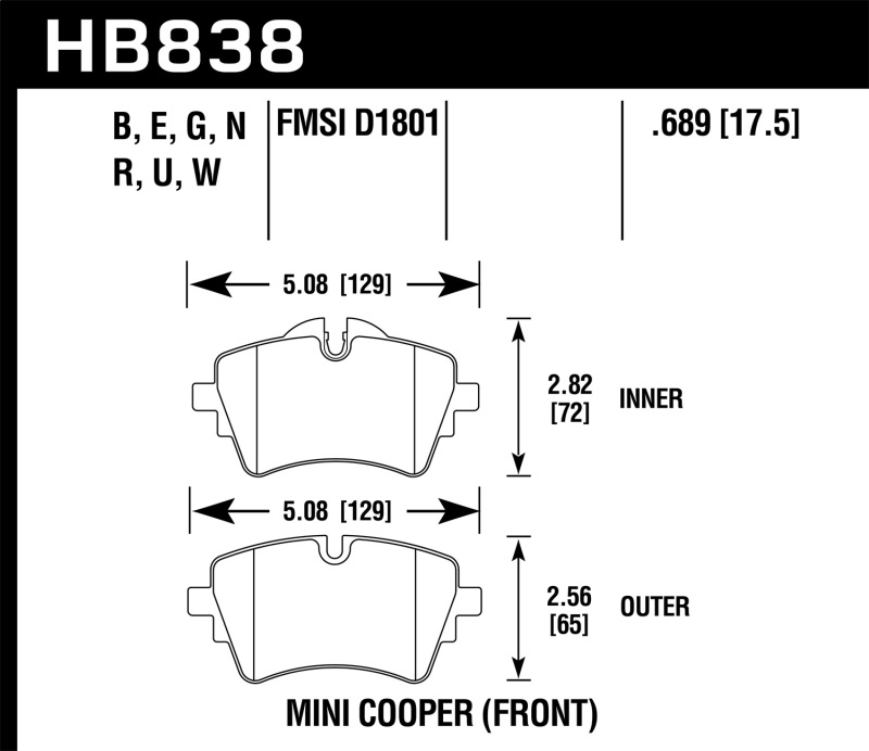 Mini Cooper S Brake Pads - Front - Hawk Performance - HPS 5.0 Disc Brake Pad - `14-`17