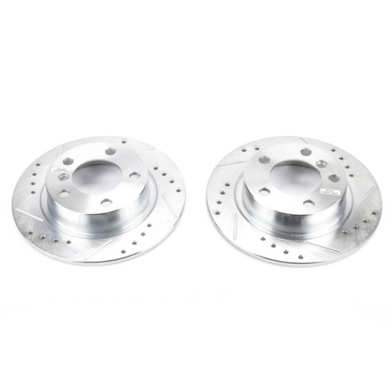 Mini Cooper Countryman Brake Rotors (2) - Rear - PowerStop - Evolution Drilled & Slotted - Silver - `11-`16