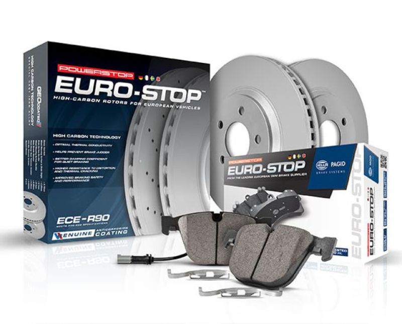 Mini Cooper Brake Kit - Front - PowerStop - Genuine Geomet Coated Rotors + ECE-R90 Certified Pads + Hardware Kit - `14-`21
