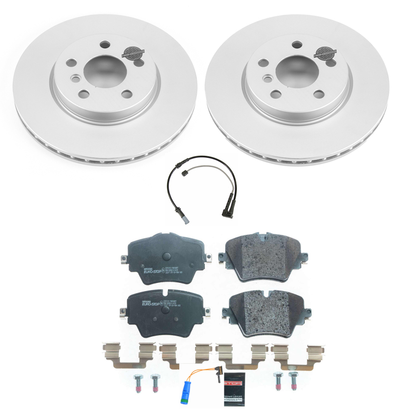 Mini Cooper Clubman Brake Kit - Front - PowerStop - Genuine Geomet Coated Rotors + ECE-R90 Brake Pads + Hardware Kit - 2019