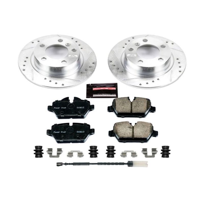 Mini Cooper Countryman Brake Kit - Rear - PowerStop - Drilled & Slotted Rotors + Carbon-Fiber Ceramic Pads - `11-`16