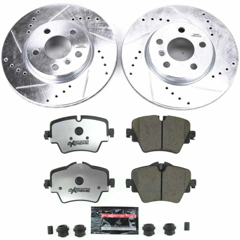 Mini Cooper Clubman Brake Kit - Front - PowerStop - Drilled & Slotted Rotors + Carbon-Fiber Ceramic Pads - 2019