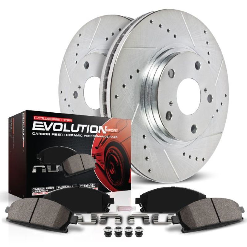 Mini Cooper Clubman Brake Kit - Front - PowerStop - Drilled & Slotted Rotors + Carbon-Fiber Ceramic Pads - 2019