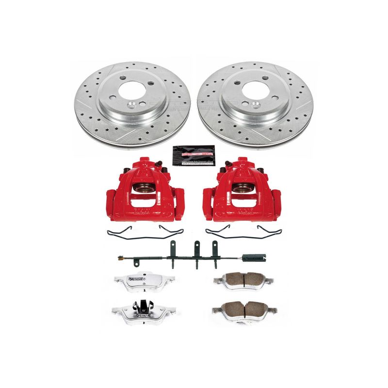 Mini Cooper Brake Kit - Front - PowerStop - Drilled/Slotted Rotors + Carbon-Fiber Ceramic Pads + Powder Coated Calipers - `02-`06