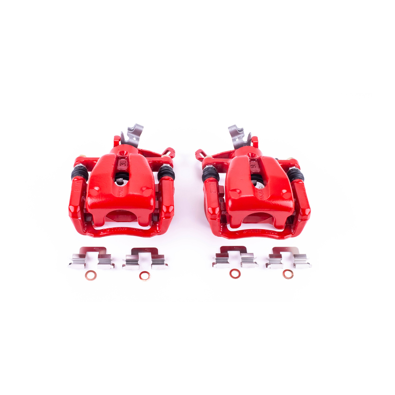 Mini Cooper Brake Calipers - Rear - PowerStop - High-Temp Red Powder Coated, Floating Manual Parking Brake Caliper with Bracket - Red - `07-`10