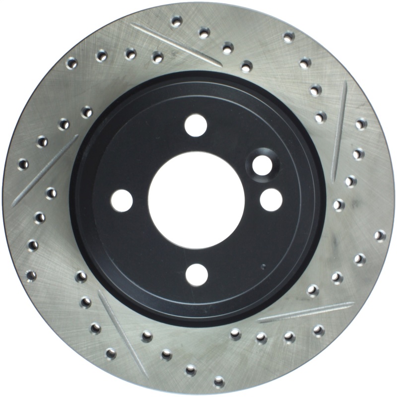 Mini Cooper Brake Rotor (1) - Front Left - Stoptech - Drilled & Slotted - Black - `02-`07
