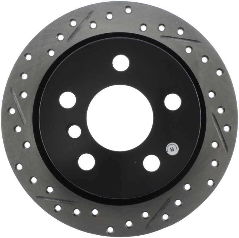 Mini Cooper Brake Rotor (1) - Rear Right - Stoptech - Slotted & Drilled - Black - `14-`19