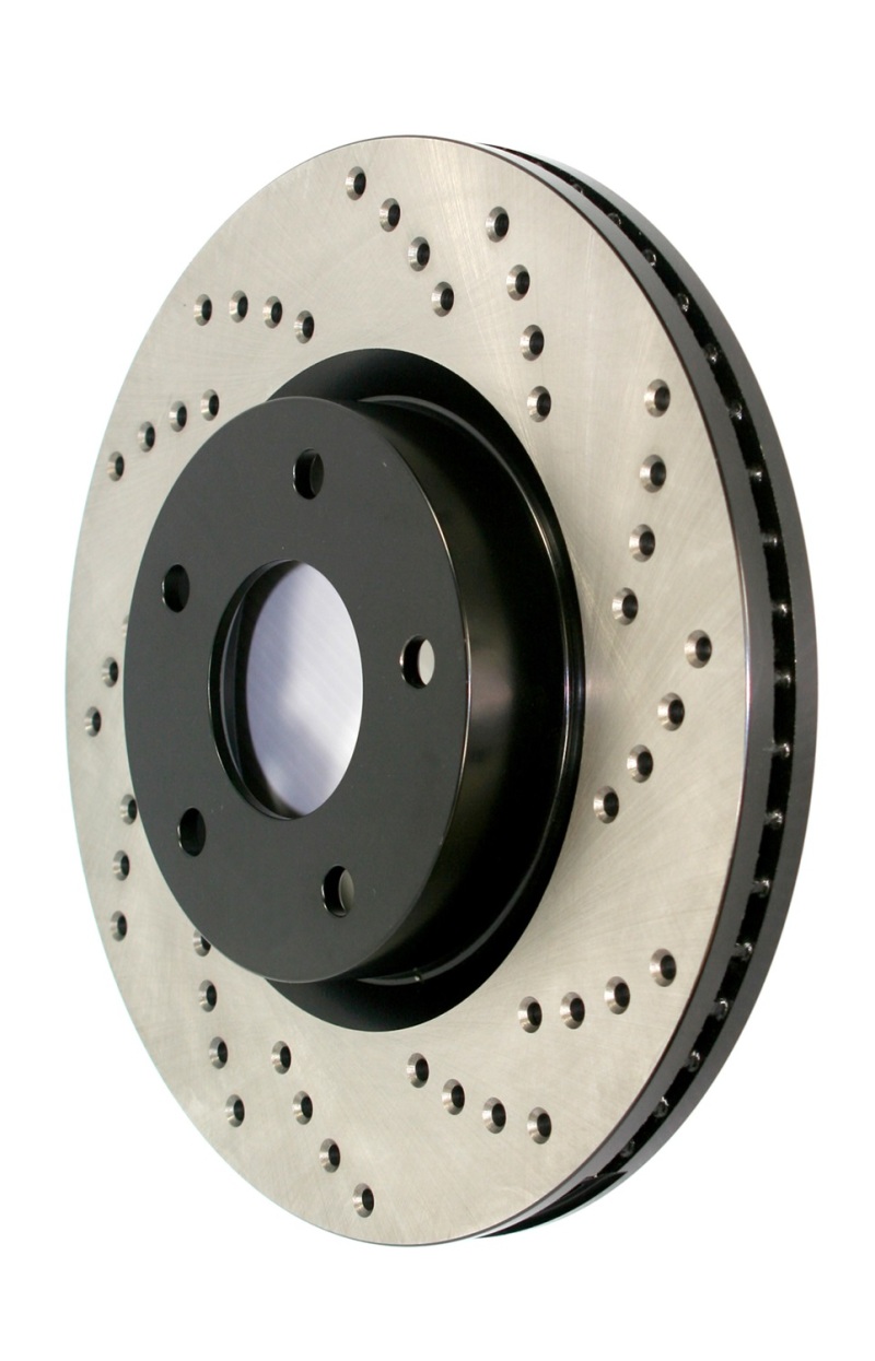 Mini Cooper Brake Rotor (1) - Front Left - Stoptech - Cross Drilled - Black - `14-`16