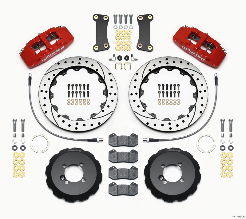 Mini Cooper Brake Kit - Front - Wilwood - 12.88in Drilled Rotors + DynaPro 6 Calipers - Red - 2002