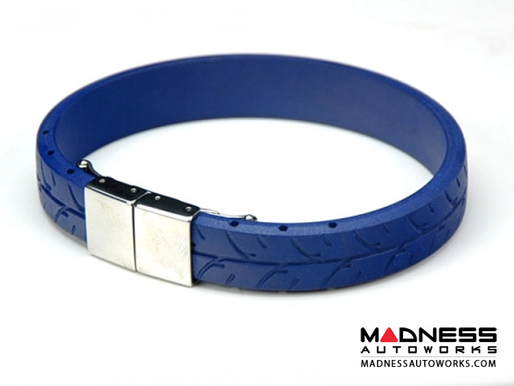 Tire Tread Bracelet - Blue Rubber w/ Stainless Steel Clasp
